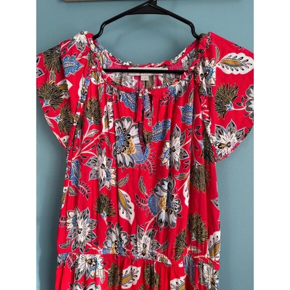 Loft Women's Red Floral Flutter Sleeve Summer Midi Dress - Picture 3 of 6
